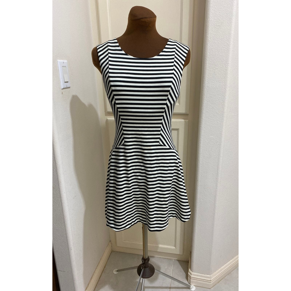 Free People Black White Stripe Fit and Flare Dress Size Small